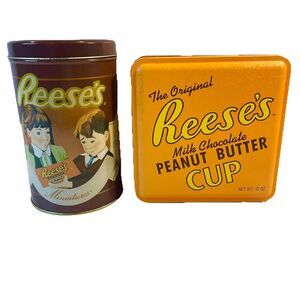 Reese’s Peanut Butter Cup 12 oz Metal Tin Lot Vintage Style Collectible Storage